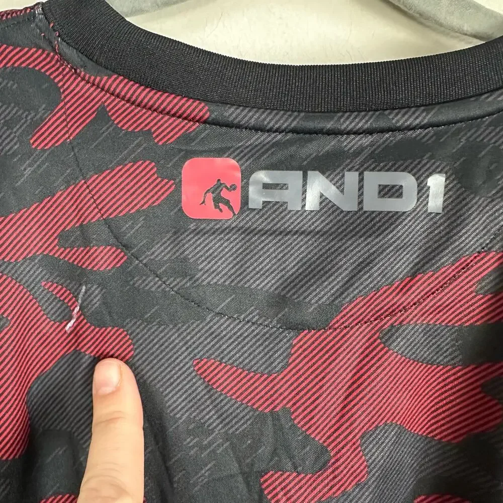 And1 Long Sleeve Layered Basketball Graphic Tech Shirt Red Camo Boys L 10 12